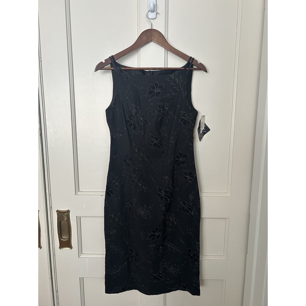 Vintage CDC Rampage Floral Glitter Sheath Dress Womens Size 6 Black Preppy NWT